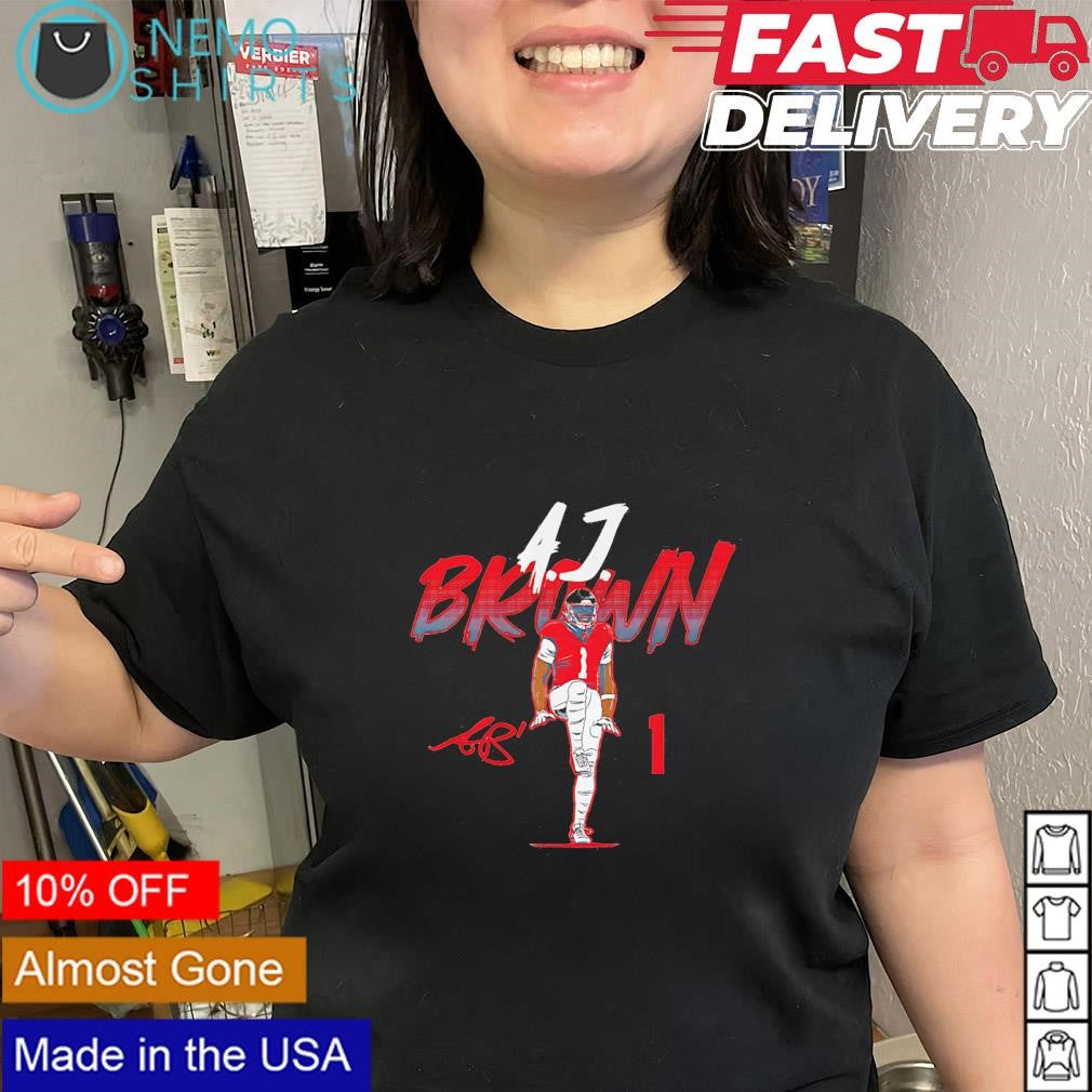 A.J. Brown New England player name number 1 signature pose shirt