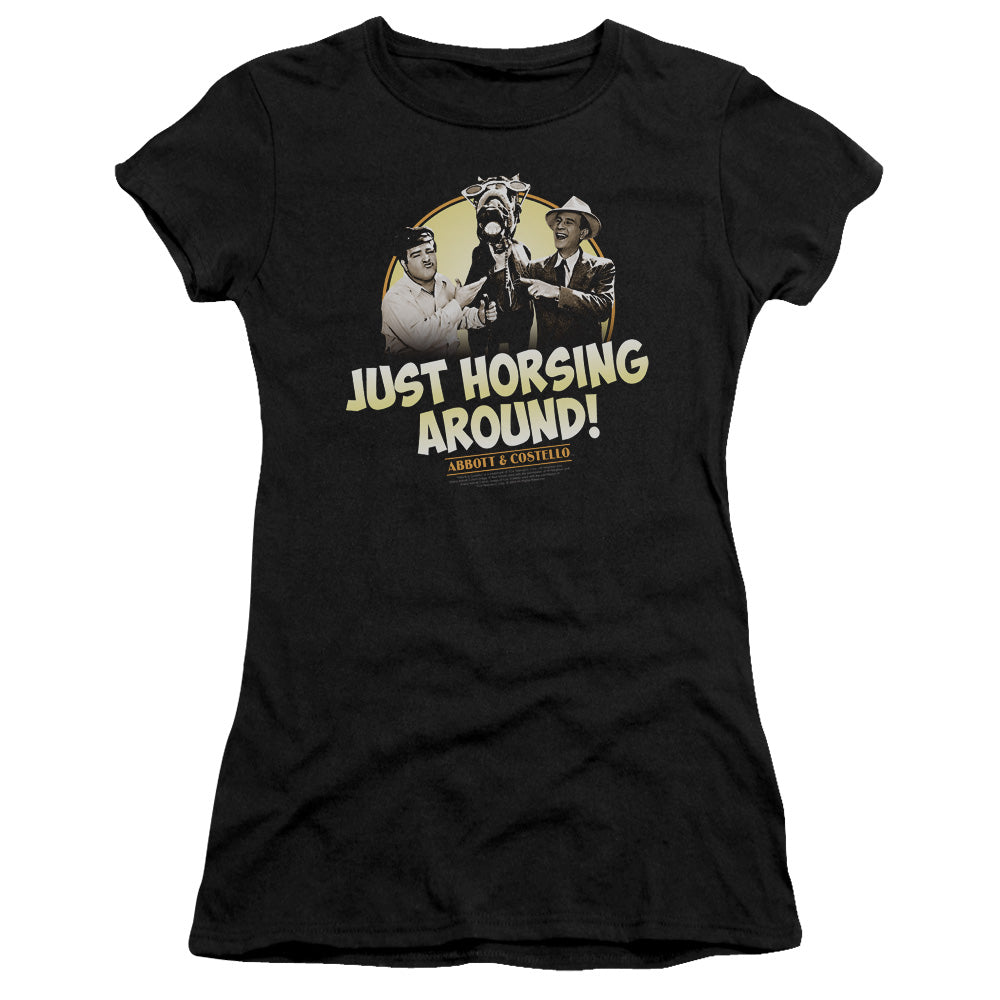 Abbott & Costello Horsing Around Junior Sheer Cap Sleeve Womens T Shirt Black Hoodie, Sweatshirt | CiraTrend.com