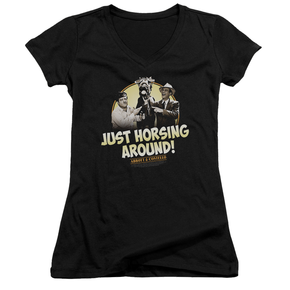 Abbott and Costello Horsing Around - Juniors V-Neck T-Shirt Hoodie, Sweatshirt | CiraTrend.com