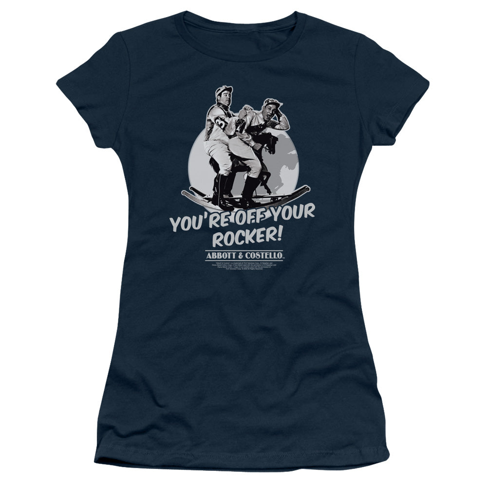 Abbott & Costello Off Your Rocker Junior Sheer Cap Sleeve Womens T Shirt Navy Blue Hoodie, Sweatshirt | CiraTrend.com