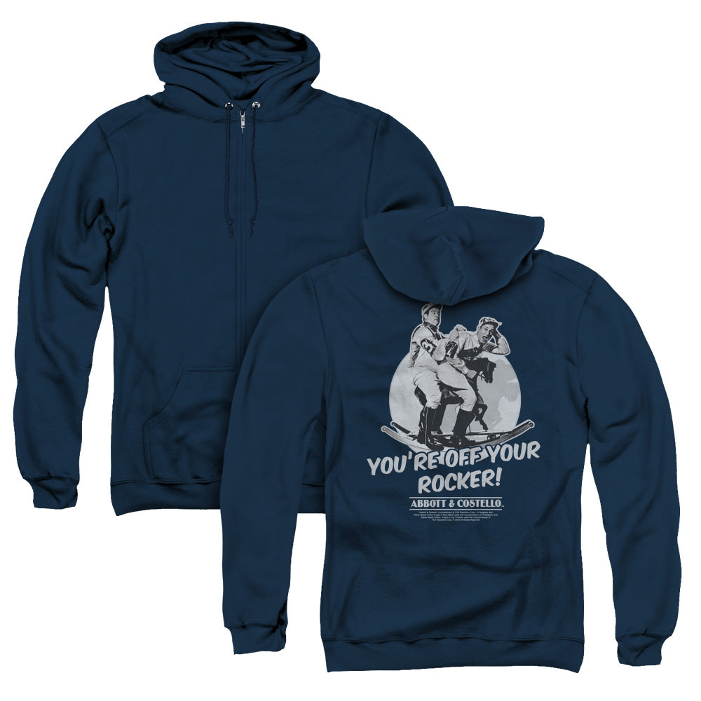 Abbott & Costello Off Your Rocker Back Print Zipper Mens Hoodie Navy Blue T-Shirts, Sweatshirt | CiraTrend.com