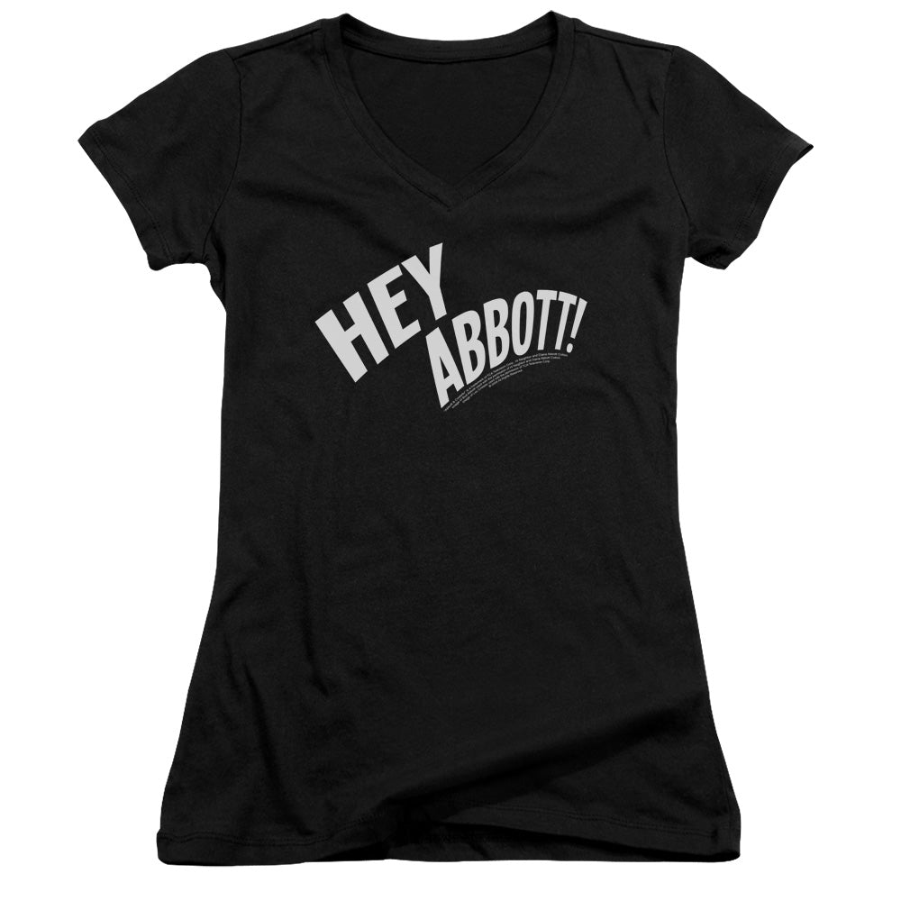 Abbott & Costello Hey Abbott Junior Sheer Cap Sleeve V-Neck Womens T Shirt Black Hoodie, Sweatshirt | CiraTrend.com