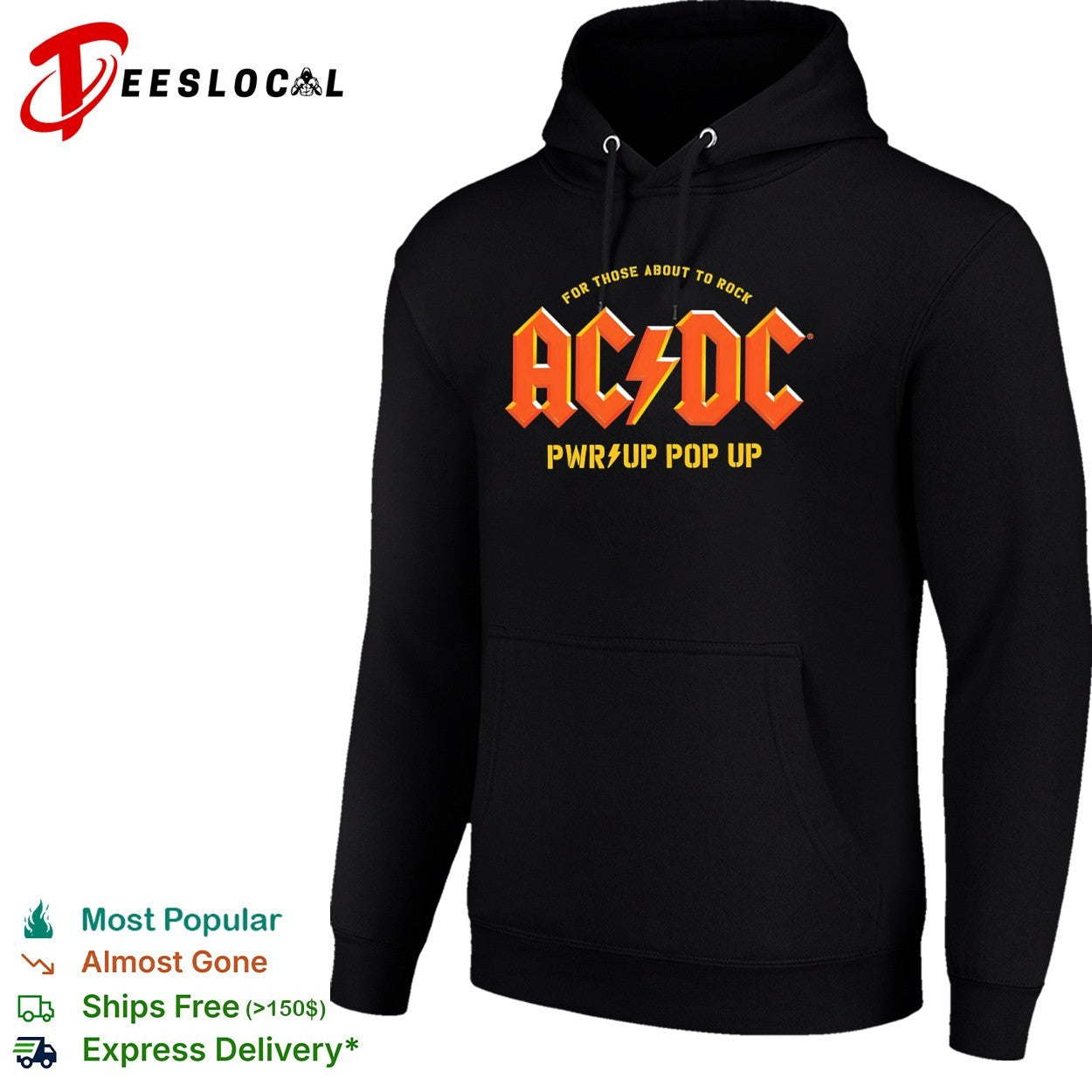 AC DC for those about to rock pwr up pop up logo shirt