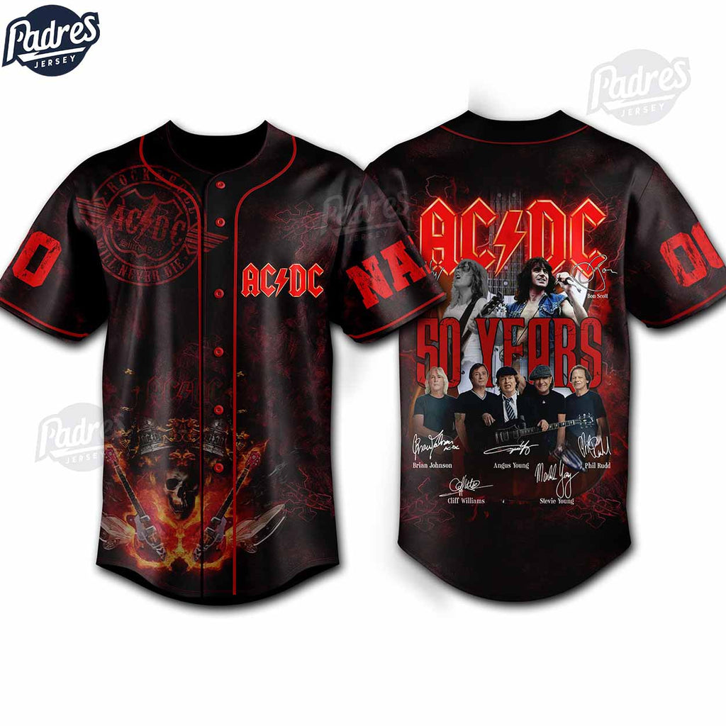 ACDC 50 Years Anniversary Custom Baseball Jersey - Padres Jersey Oasis: Elevate Your Baseball Style Game