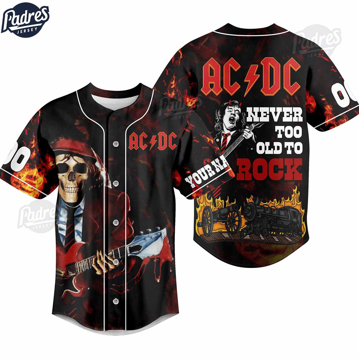 ACDC Never Too Old To Rock Custom Baseball Jersey - Padres Jersey Oasis: Elevate Your Baseball Style Game