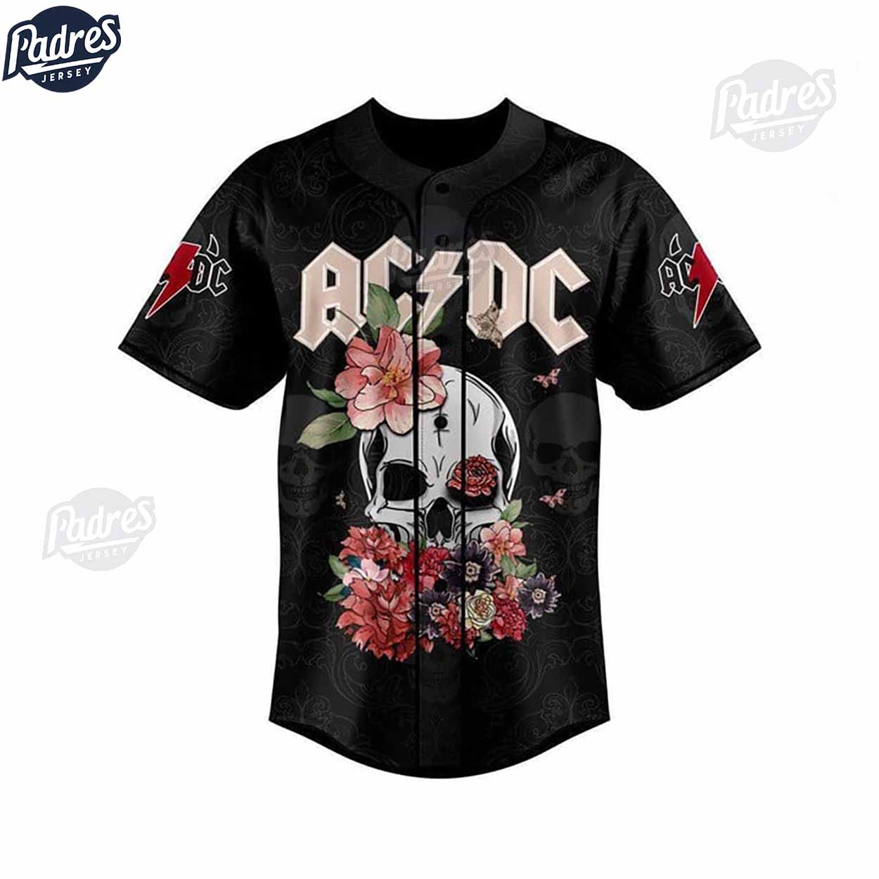 ACDC Skull Flower Custom Baseball Jersey - Padres Jersey Oasis: Elevate Your Baseball Style Game