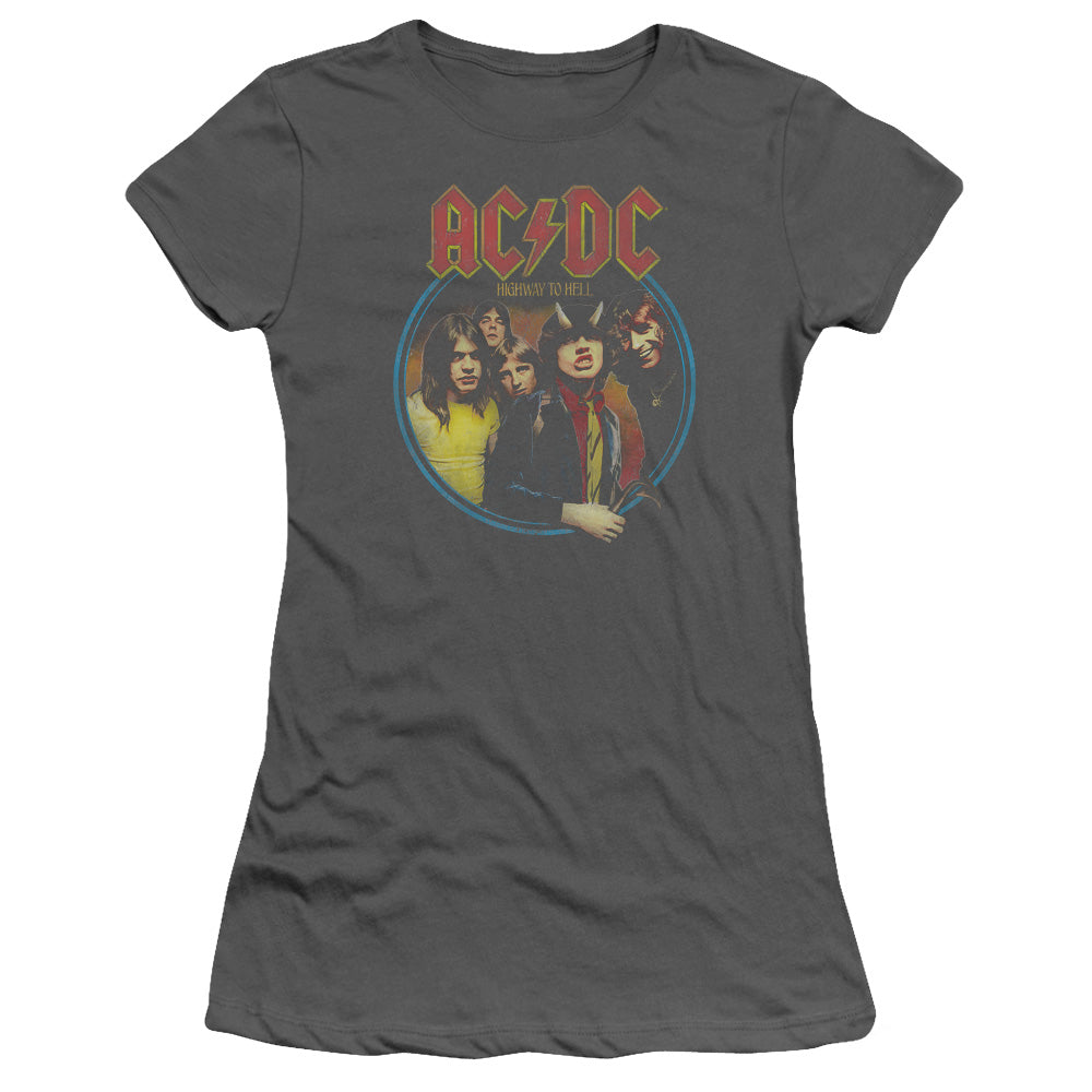 AC/DC Highway To Hell Junior Sheer Cap Sleeve Womens T Shirt Charcoal Hoodie, Sweatshirt | CiraTrend.com