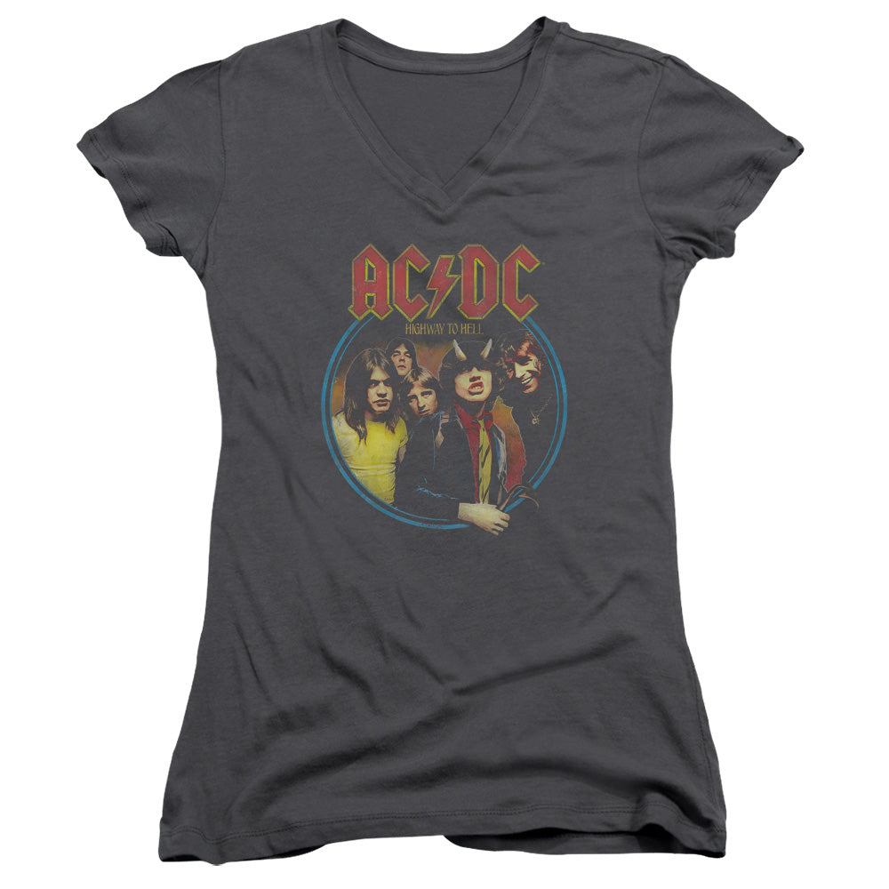 AC/DC Highway To Hell Junior Sheer Cap Sleeve V-Neck Womens T Shirt Charcoal Hoodie, Sweatshirt | CiraTrend.com