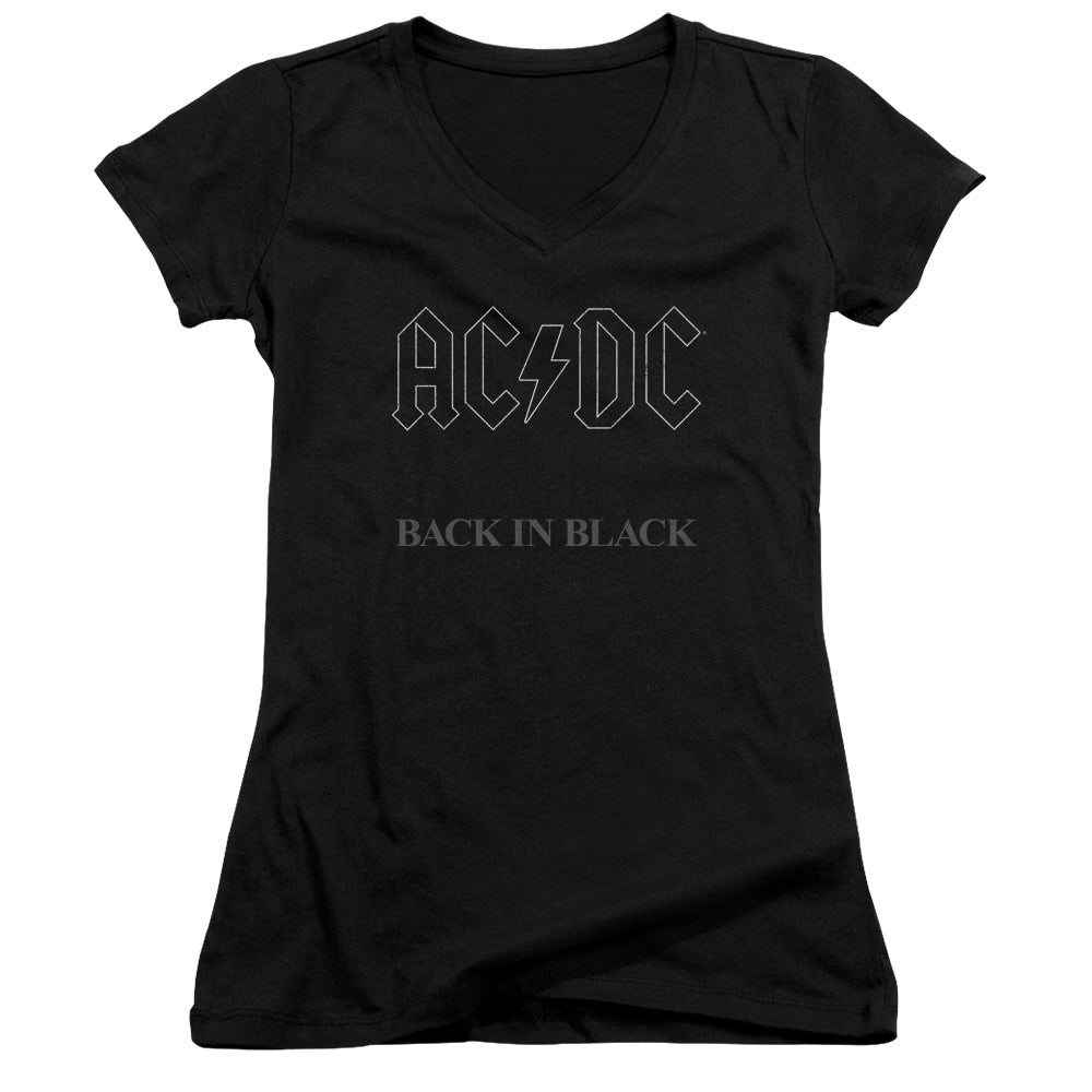 AC/DC Back In Black Junior Sheer Cap Sleeve V-Neck Womens T Shirt Black Hoodie, Sweatshirt | CiraTrend.com
