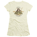 AC/DC High Voltage Junior Sheer Cap Sleeve Womens T Shirt Cream Hoodie, Sweatshirt | CiraTrend.com