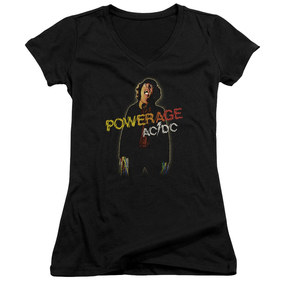 AC/DC Powerage Junior Sheer Cap Sleeve V-Neck Womens T Shirt Black Hoodie, Sweatshirt | CiraTrend.com