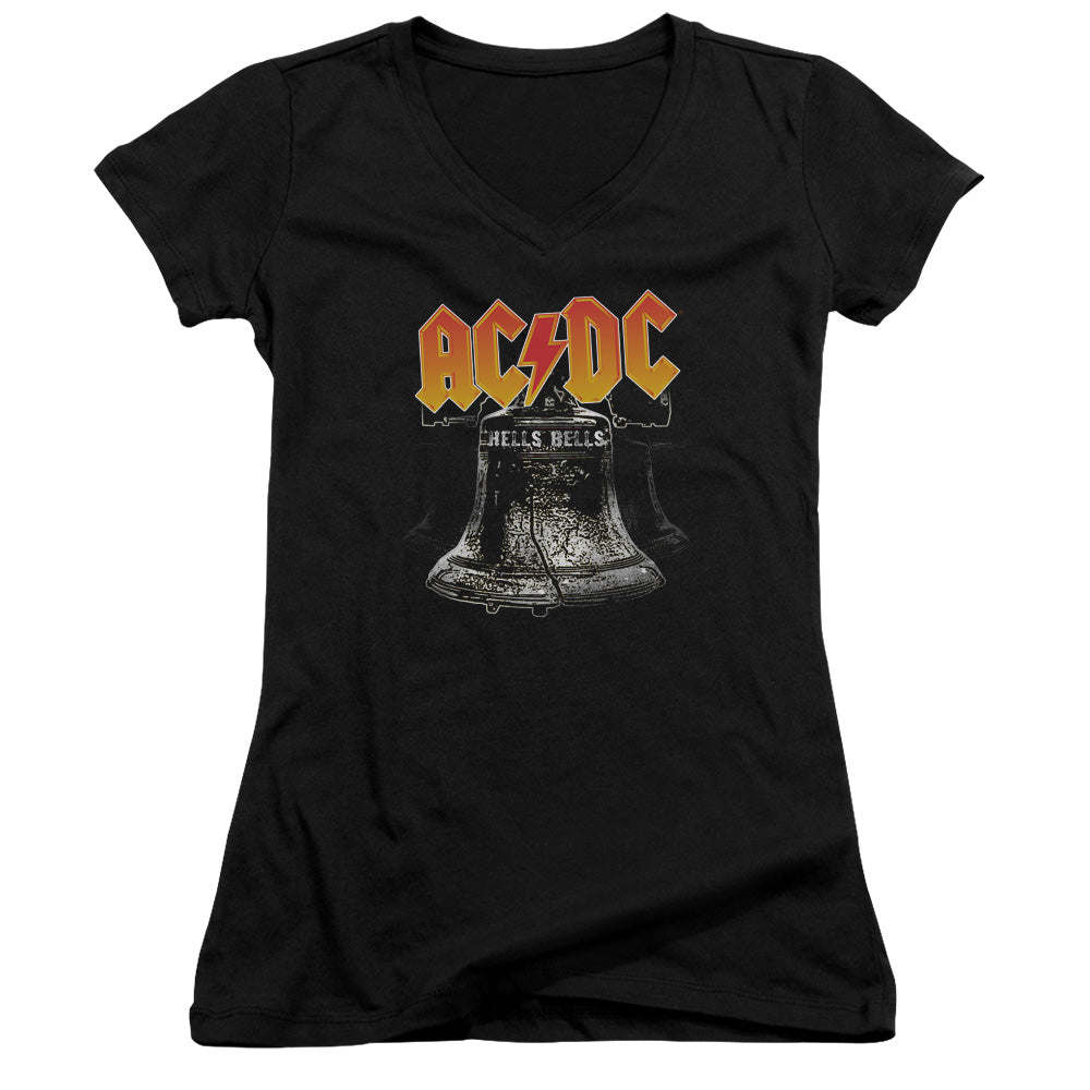 AC/DC Hells Bells Junior Sheer Cap Sleeve V-Neck Womens T Shirt Black Hoodie, Sweatshirt | CiraTrend.com