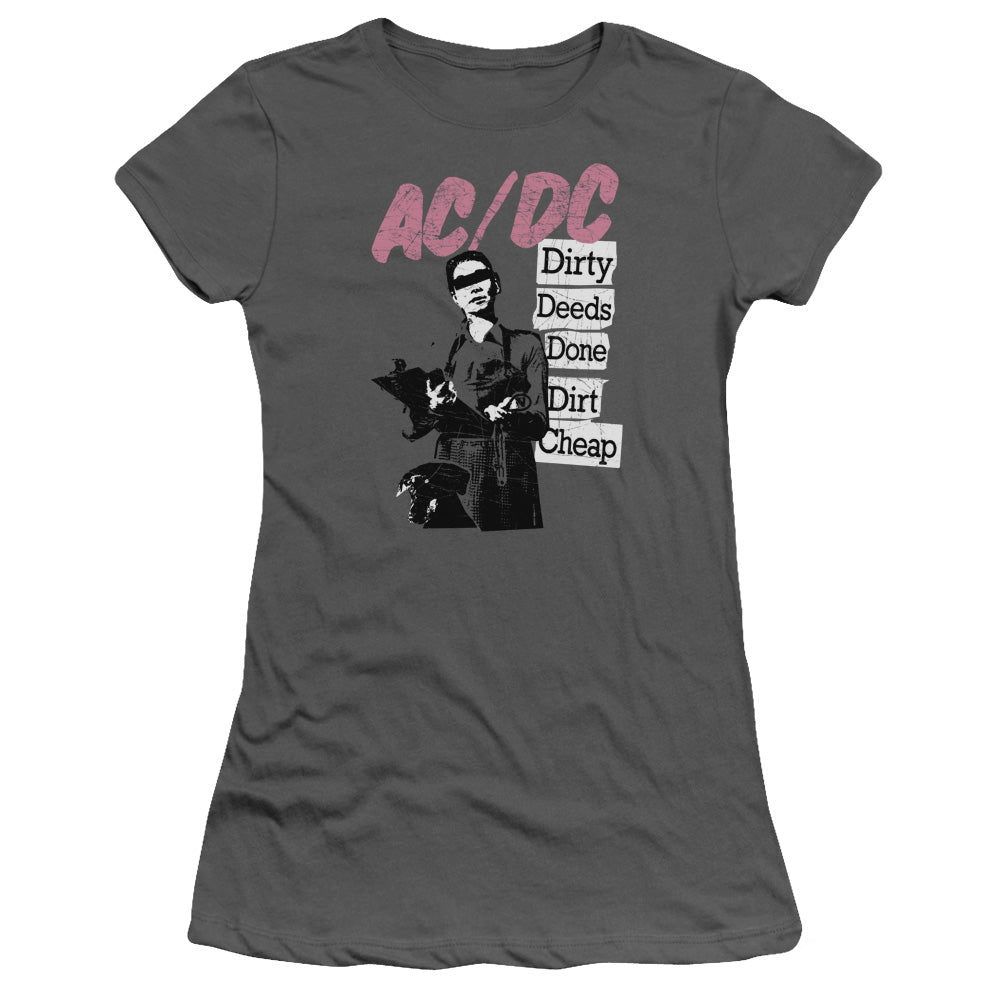 AC/DC Dirty Deeds Junior Sheer Cap Sleeve Womens T Shirt Charcoal Hoodie, Sweatshirt | CiraTrend.com