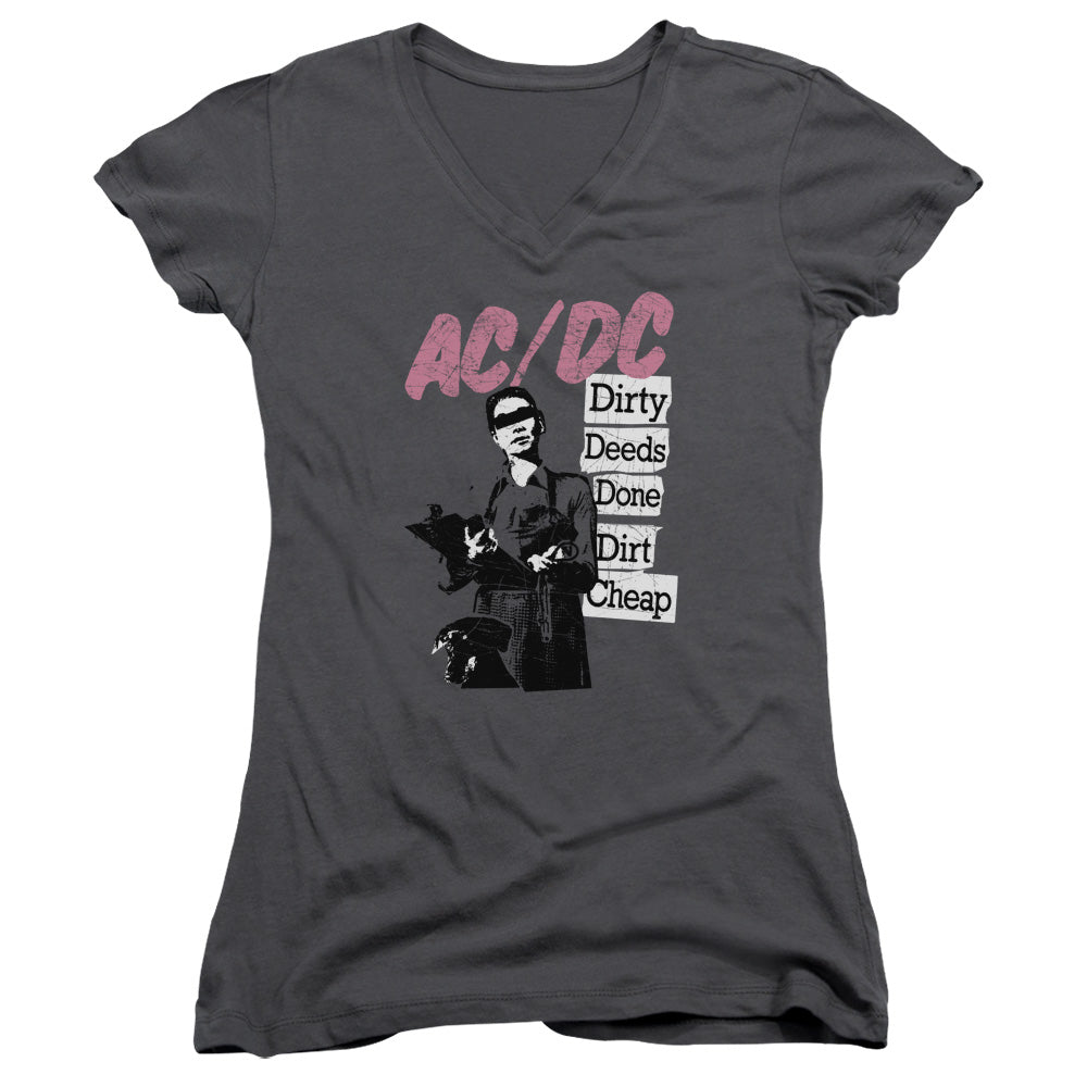 AC/DC Dirty Deeds Junior Sheer Cap Sleeve V-Neck Womens T Shirt Charcoal Hoodie, Sweatshirt | CiraTrend.com