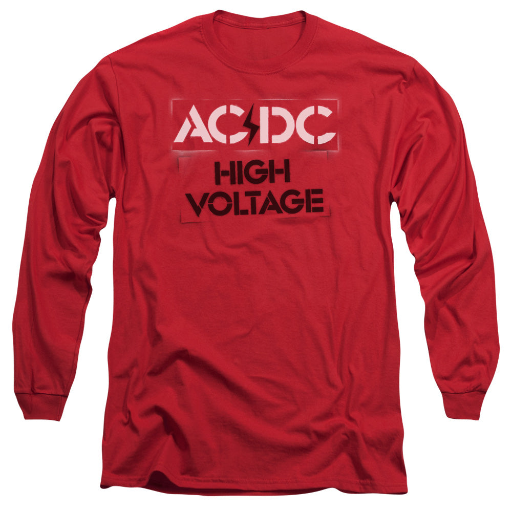 ACDC High Voltage Stencil Mens Long Sleeve Shirt Red Hoodie, Sweatshirt | CiraTrend.com (Image 1)