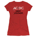 AC/DC High Voltage Stencil Junior Sheer Cap Sleeve Womens T Shirt Red Hoodie, Sweatshirt | CiraTrend.com