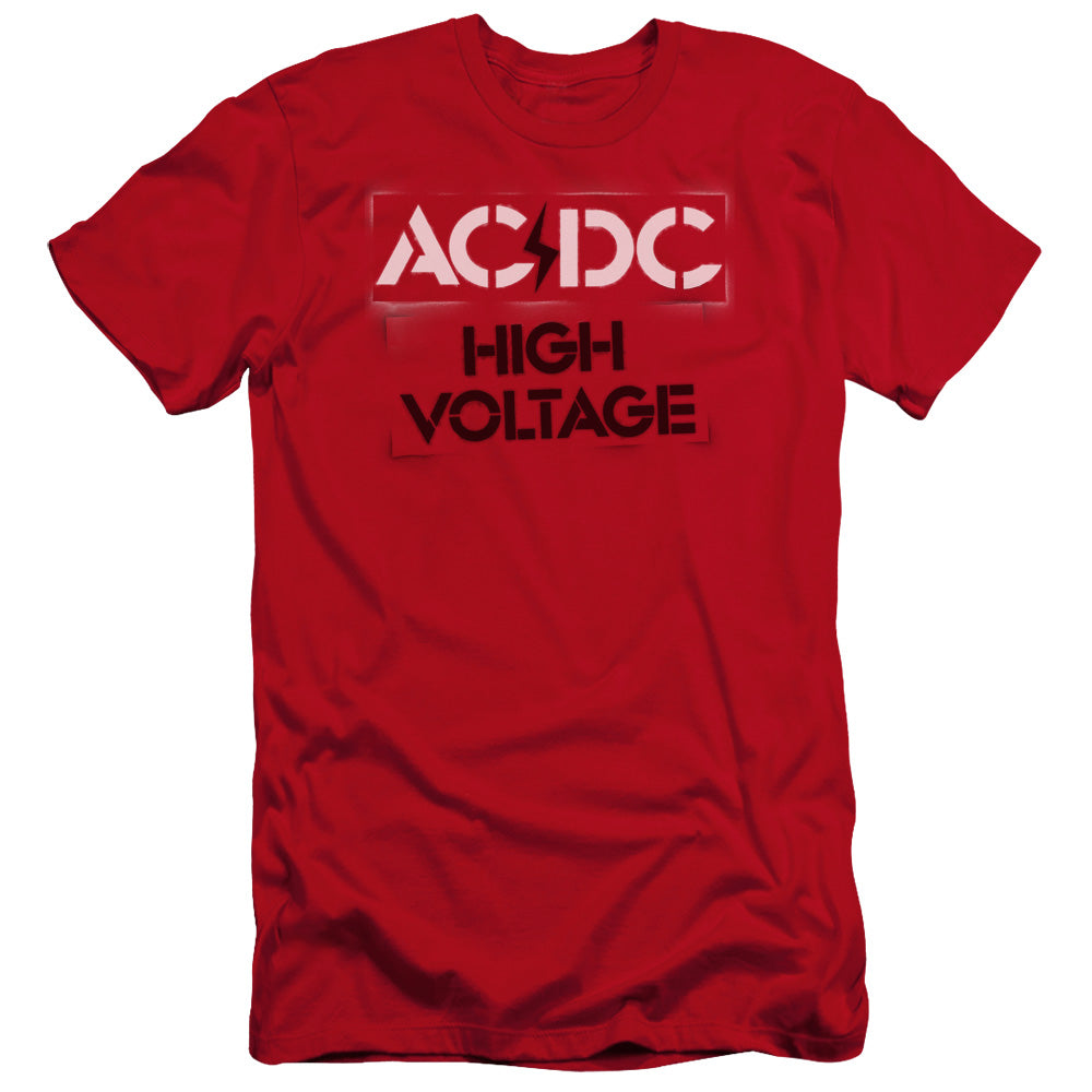 ACDC High Voltage Stencil Premium Bella Canvas Slim Fit Mens T Shirt Red Hoodie, Sweatshirt | CiraTrend.com (Image 1)