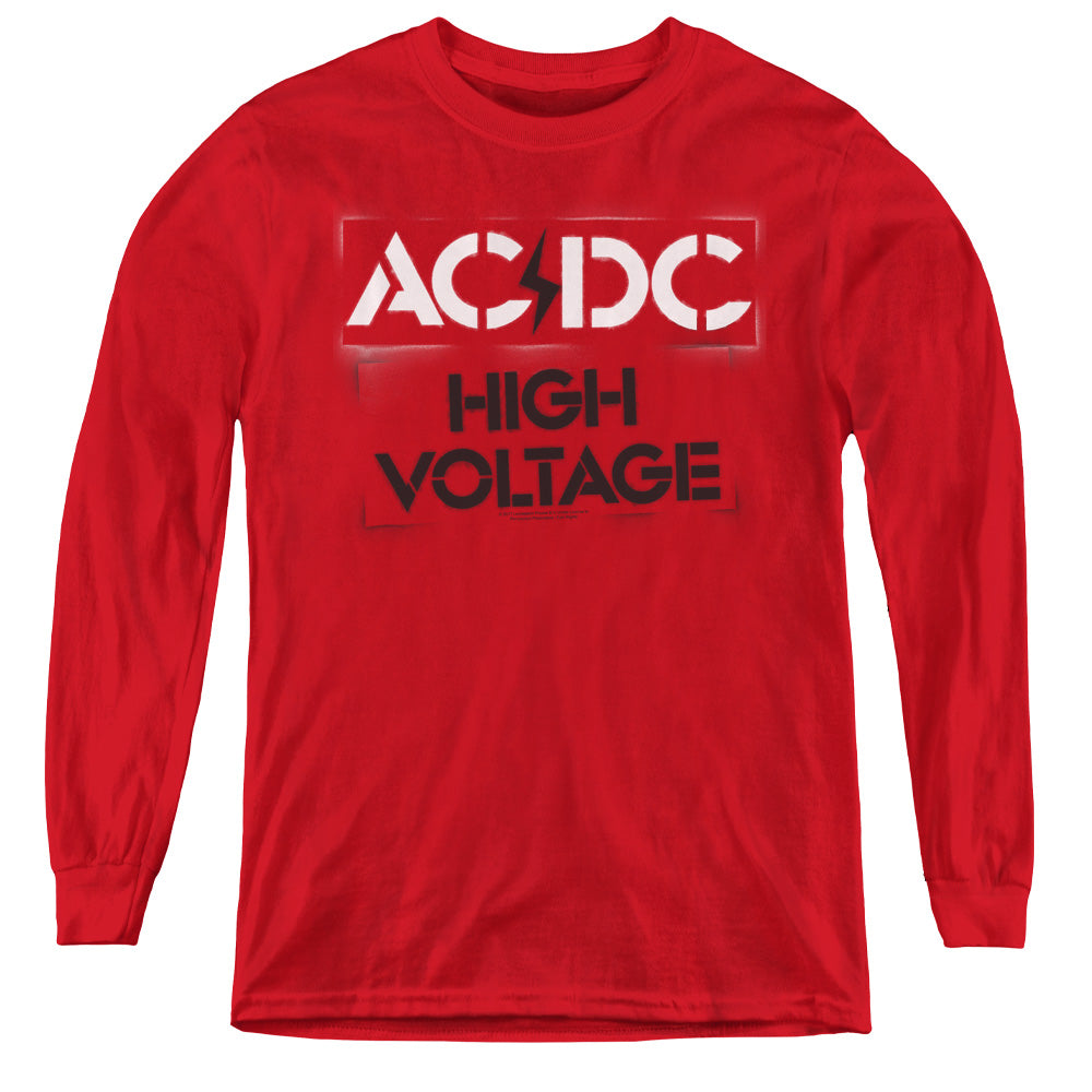 AC/DC High Voltage Stencil Long Sleeve Kids Youth T Shirt Red Hoodie, Sweatshirt | CiraTrend.com