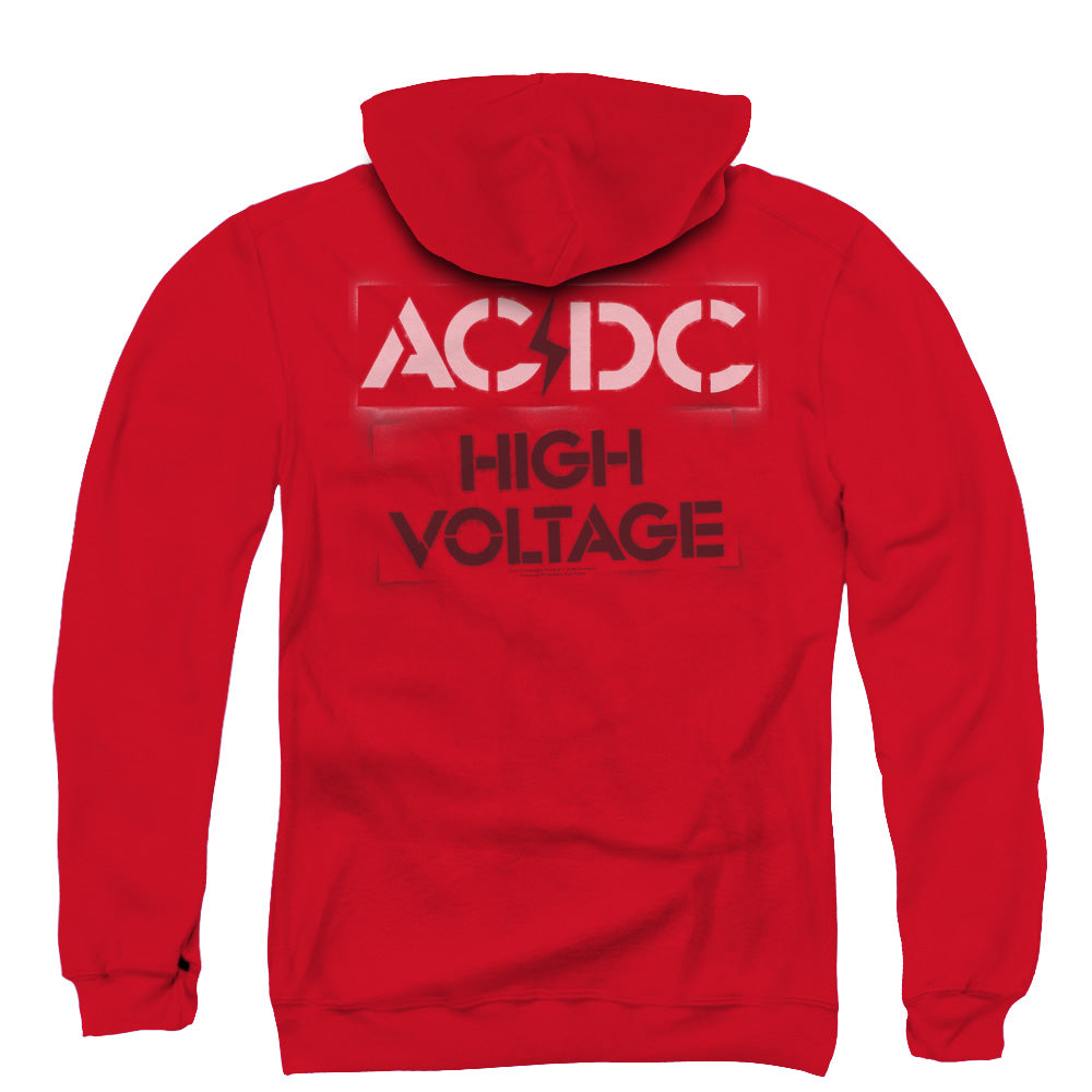 AC/DC High Voltage Stencil Back Print Zipper Mens Hoodie Red T-Shirts, Sweatshirt | CiraTrend.com (Image 3)