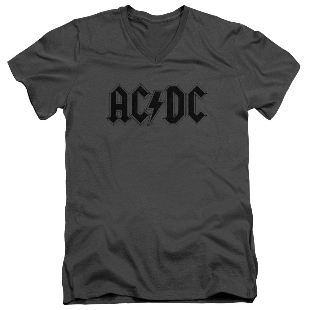 AC/DC Worn Logo Mens Slim Fit V-Neck T Shirt Charcoal Hoodie, Sweatshirt | CiraTrend.com