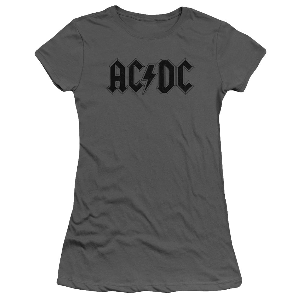 AC/DC Worn Logo Junior Sheer Cap Sleeve Womens T Shirt Charcoal Hoodie, Sweatshirt | CiraTrend.com