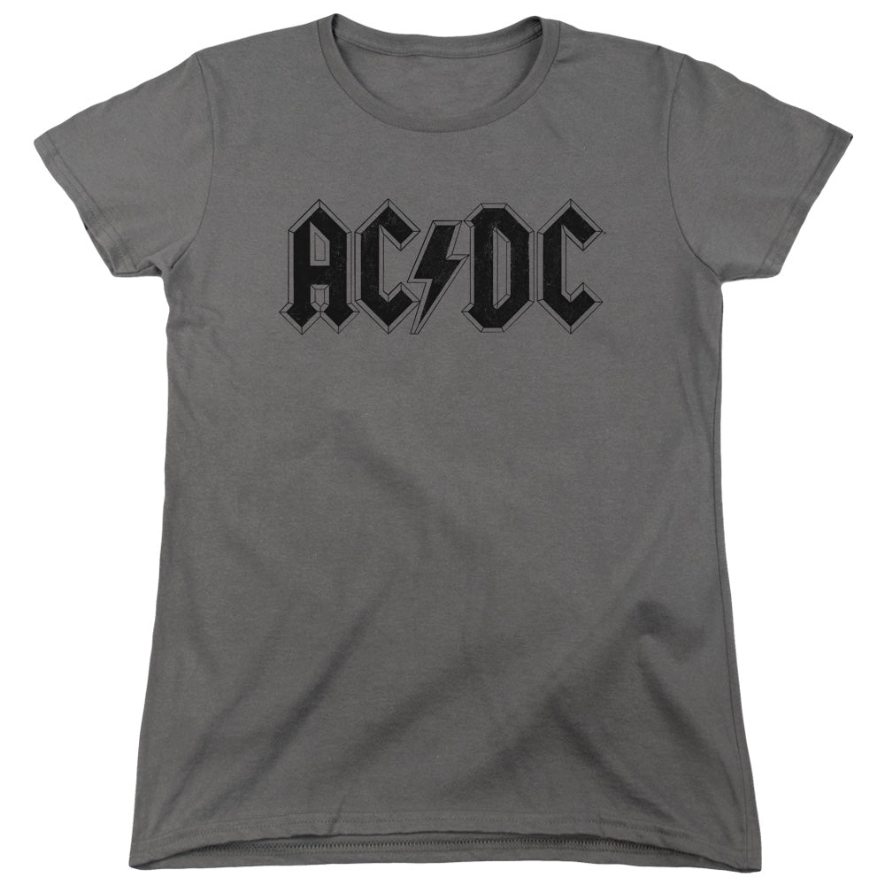 AC/DC Worn Logo Womens T Shirt Charcoal Hoodie, Sweatshirt | CiraTrend.com