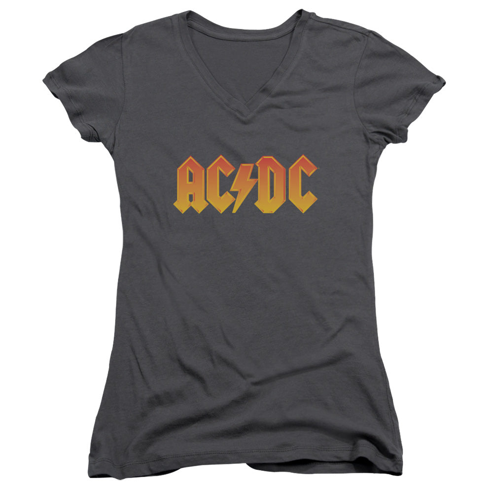 AC/DC Logo Junior Sheer Cap Sleeve V-Neck Womens T Shirt Charcoal Hoodie, Sweatshirt | CiraTrend.com