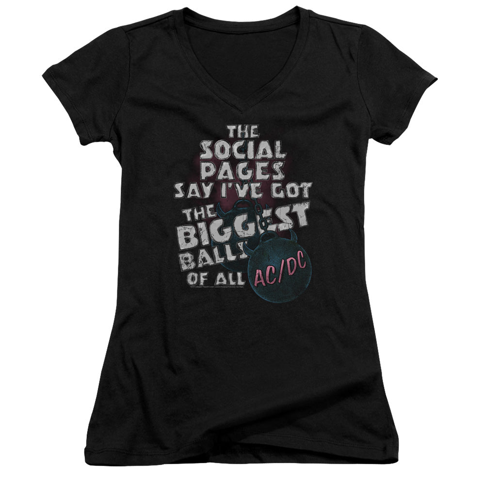 AC/DC Big Balls Junior Sheer Cap Sleeve V-Neck Womens T Shirt Black Hoodie, Sweatshirt | CiraTrend.com