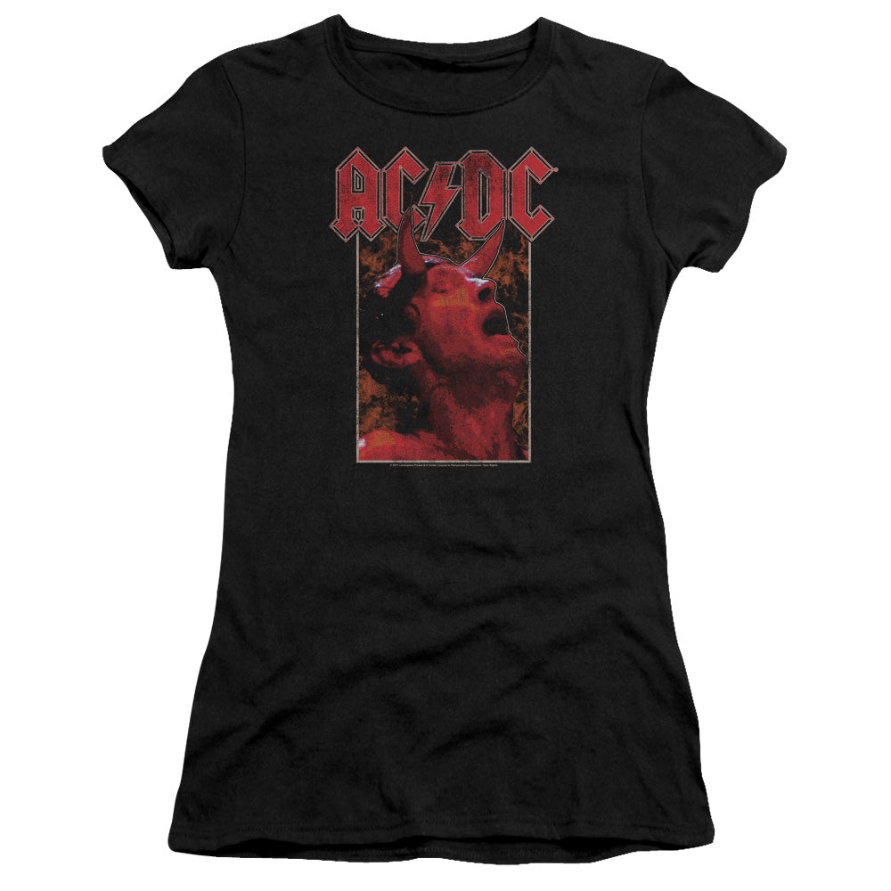 AC/DC Horns Junior Sheer Cap Sleeve Womens T Shirt Black Hoodie, Sweatshirt | CiraTrend.com