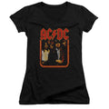 AC/DC Group Distressed Junior Sheer Cap Sleeve V-Neck Womens T Shirt Black Hoodie, Sweatshirt | CiraTrend.com