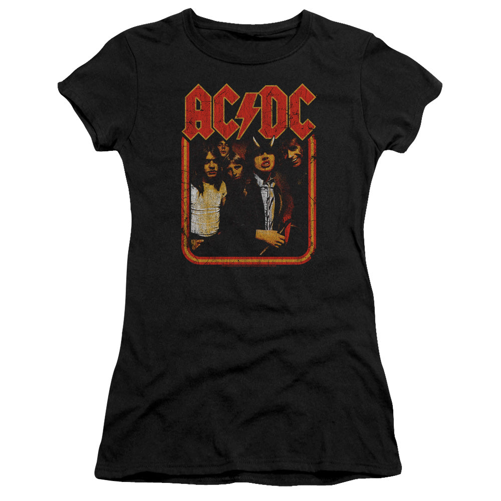 AC/DC Group Distressed Junior Sheer Cap Sleeve Premium Bella Canvas Womens T Shirt Black Hoodie, Sweatshirt | CiraTrend.com