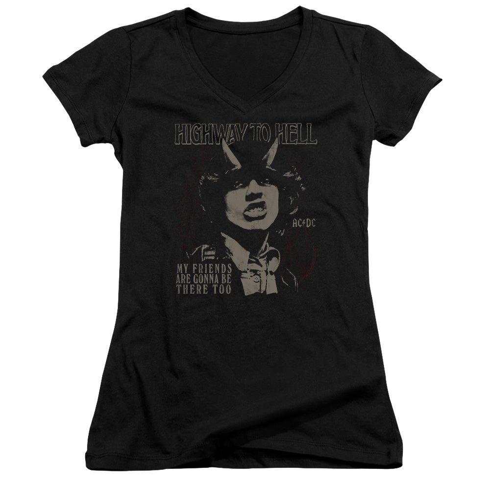 AC/DC My Friends Junior Sheer Cap Sleeve V-Neck Womens T Shirt Black Hoodie, Sweatshirt | CiraTrend.com