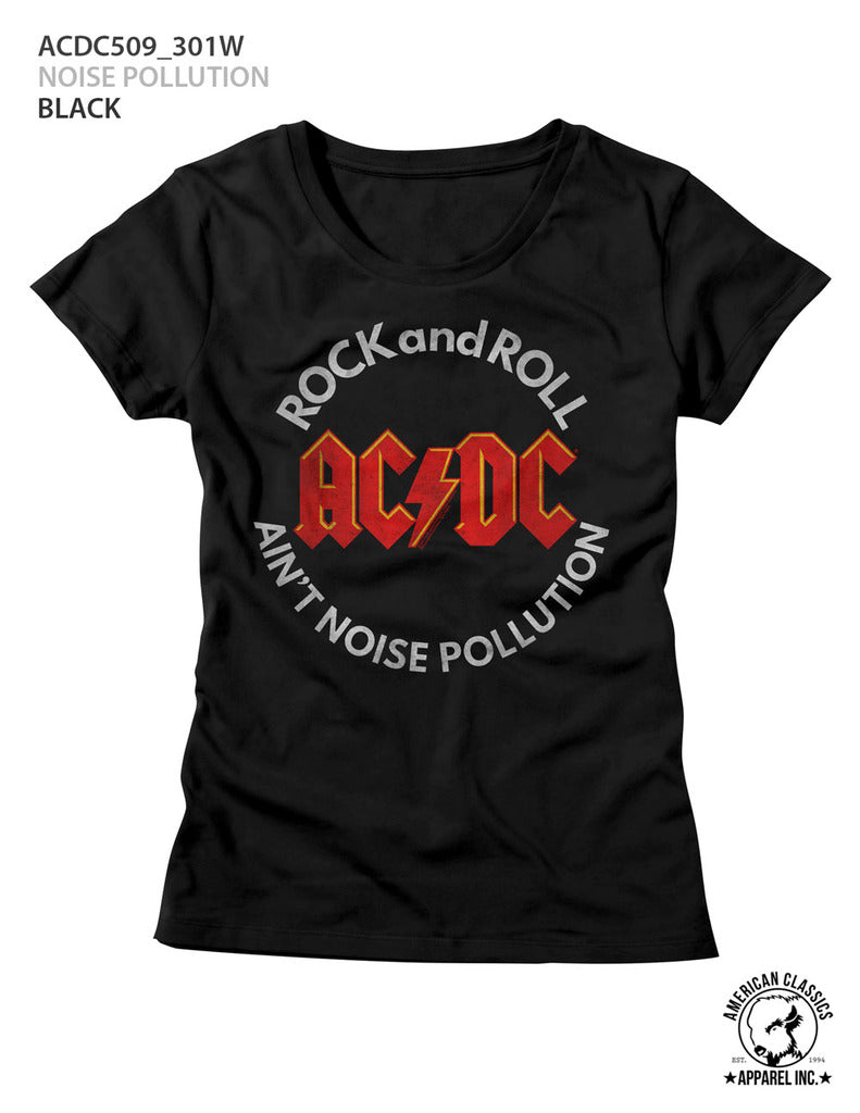 AC/DC Ladies S/S T-Shirt - Noise Pollution - Solid Black Hoodie, Sweatshirt | CiraTrend.com