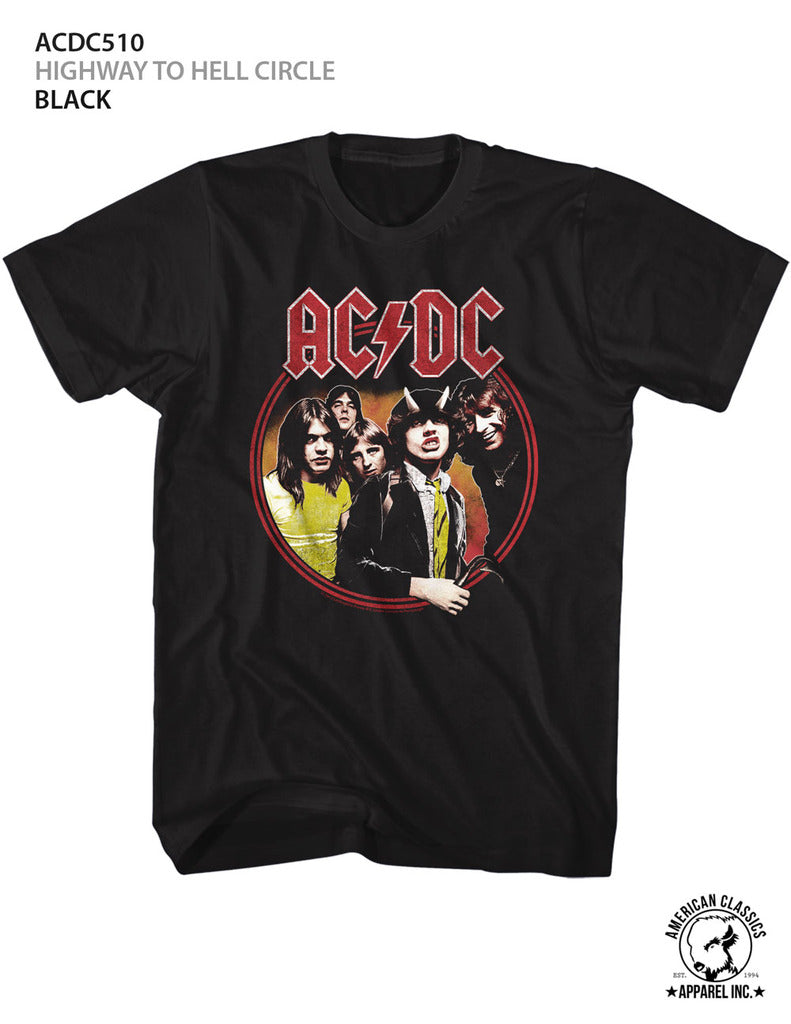 AC/DC Mens S/S T-Shirt - Highway To Hell Circle - Solid Black Hoodie, Sweatshirt | CiraTrend.com