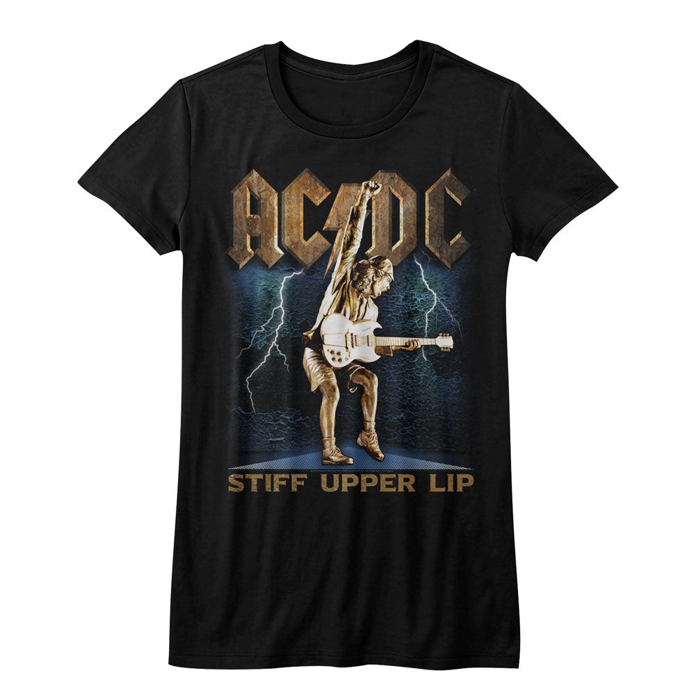 AC/DC Girls Juniors S/S T-Shirt - Stiff - Solid Black Hoodie, Sweatshirt | CiraTrend.com