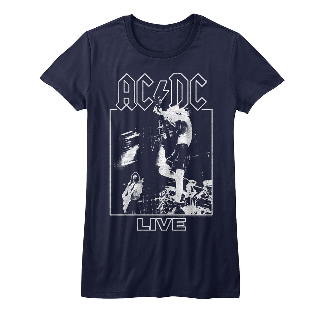 AC/DC Girls Juniors S/S T-Shirt - Live - Solid Navy Hoodie, Sweatshirt | CiraTrend.com