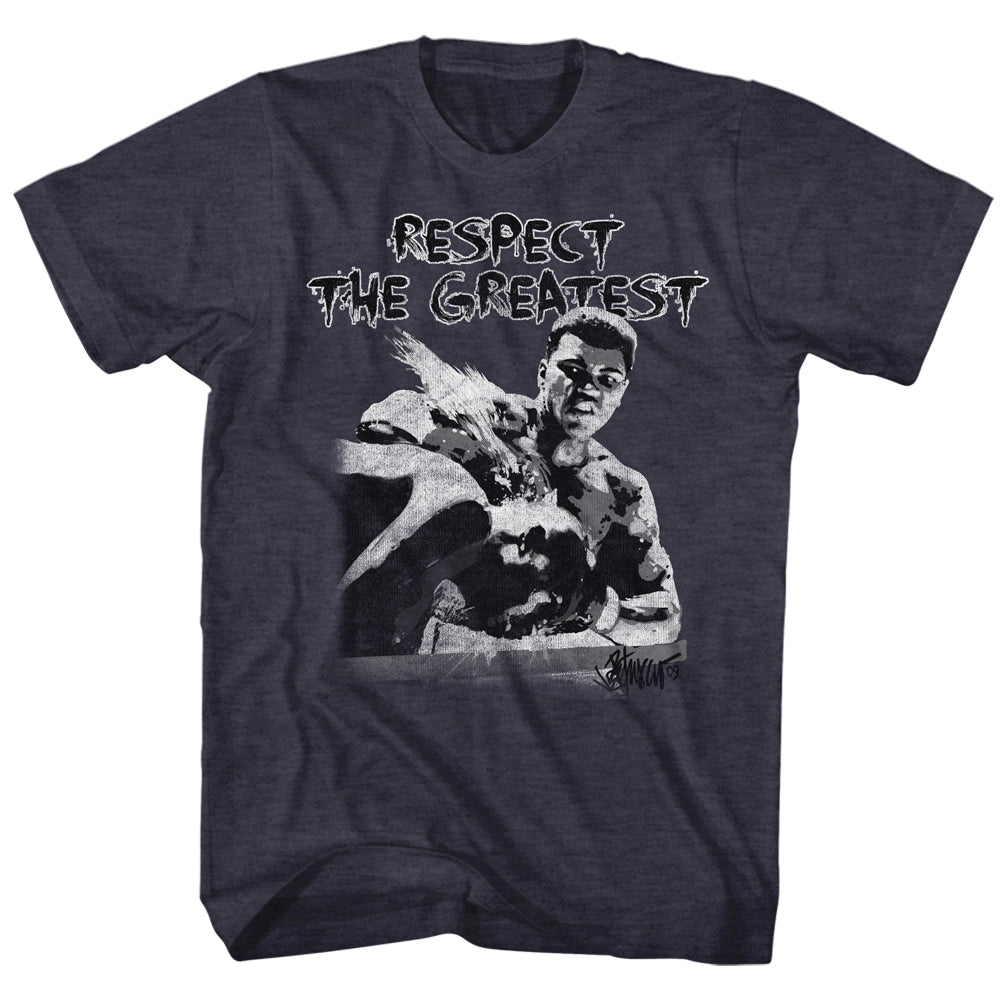 Muhammad Ali Mens S/S T-Shirt - Respect The Great - Heather Navy Heather Hoodie, Sweatshirt | CiraTrend.com