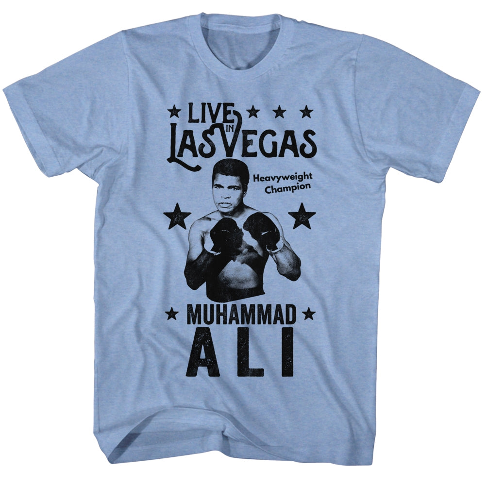 Muhammad Ali Mens S/S T-Shirt - Liveinvegas - Heather Light Blue Heather Hoodie, Sweatshirt | CiraTrend.com