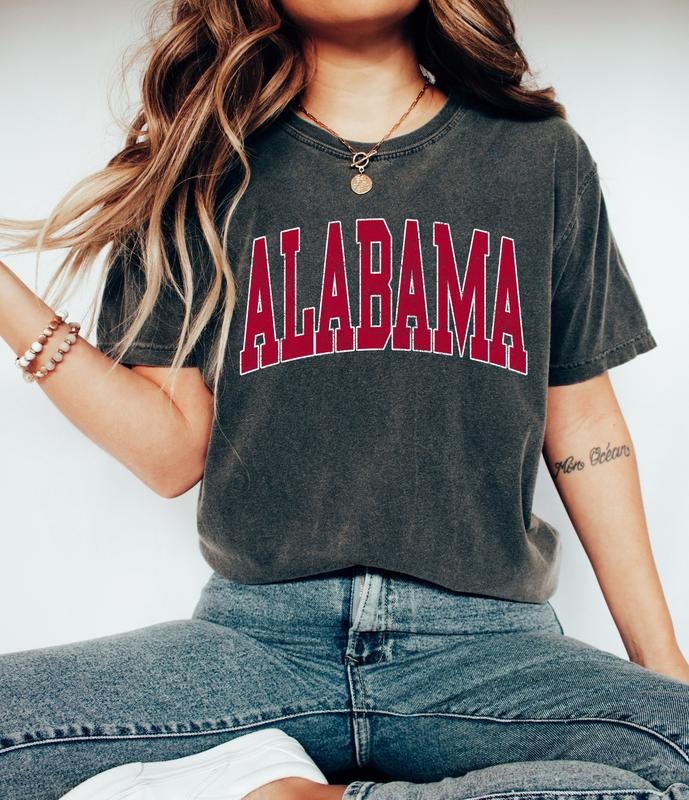 ALabama Cotton College Shirt - Women's Womenswear, Trendy T-Shirt with Embroidered Design, Suitable for Gifts