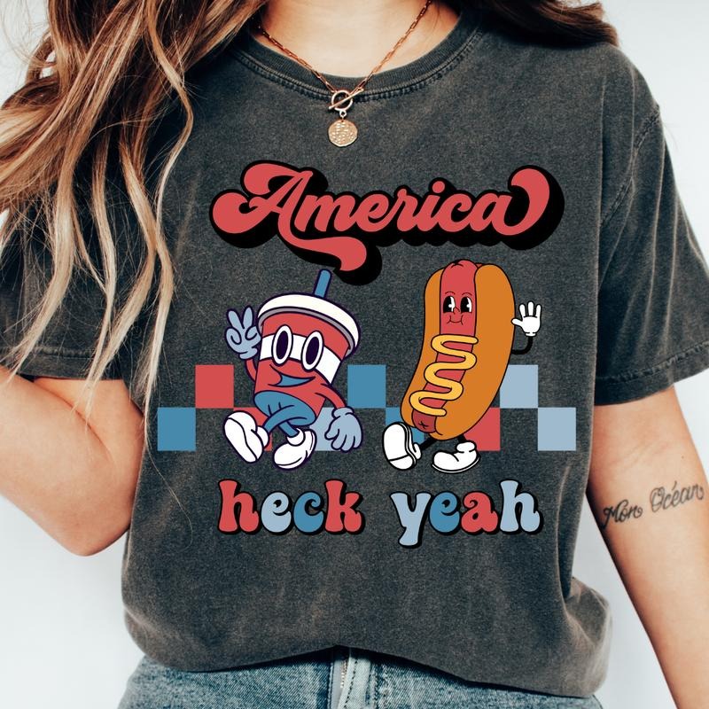 AMERICA HOT DOG SHIRT, AMERICA HECK YEAH SHIRT, 4TH OF JULY SHIRT, JULY 4TH SHIRT UNISEX COTTON SHIRT, OVERSIZED HOLIDAY...