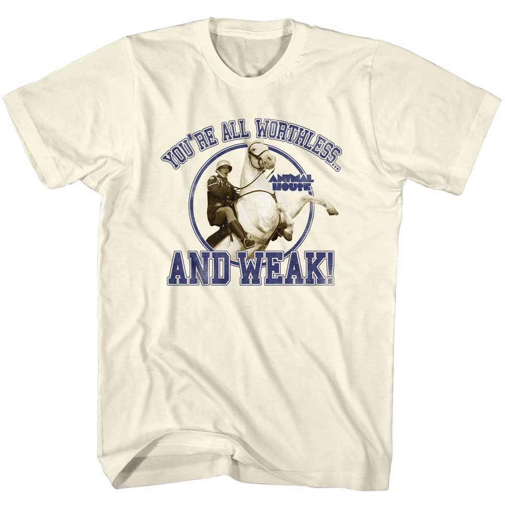 Animal House Mens S/S T-Shirt - Worthless And Weak - Solid Natural Hoodie, Sweatshirt | CiraTrend.com