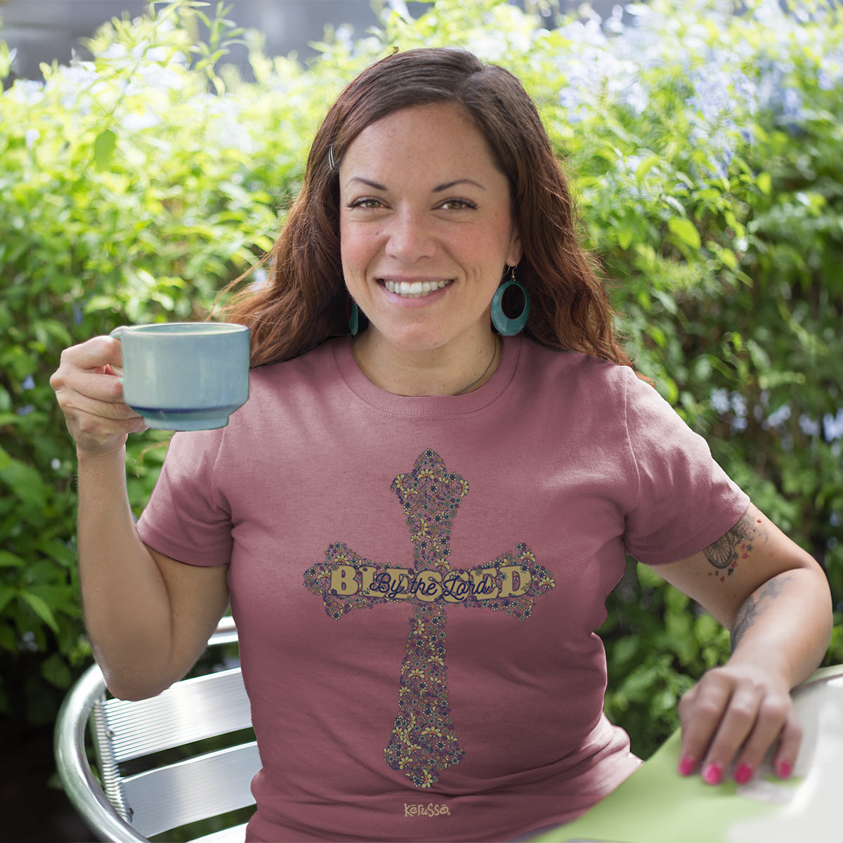 Kerusso Womens T-Shirt Blessed Cross Hoodie, Sweatshirt | CiraTrend.com (Image 5)