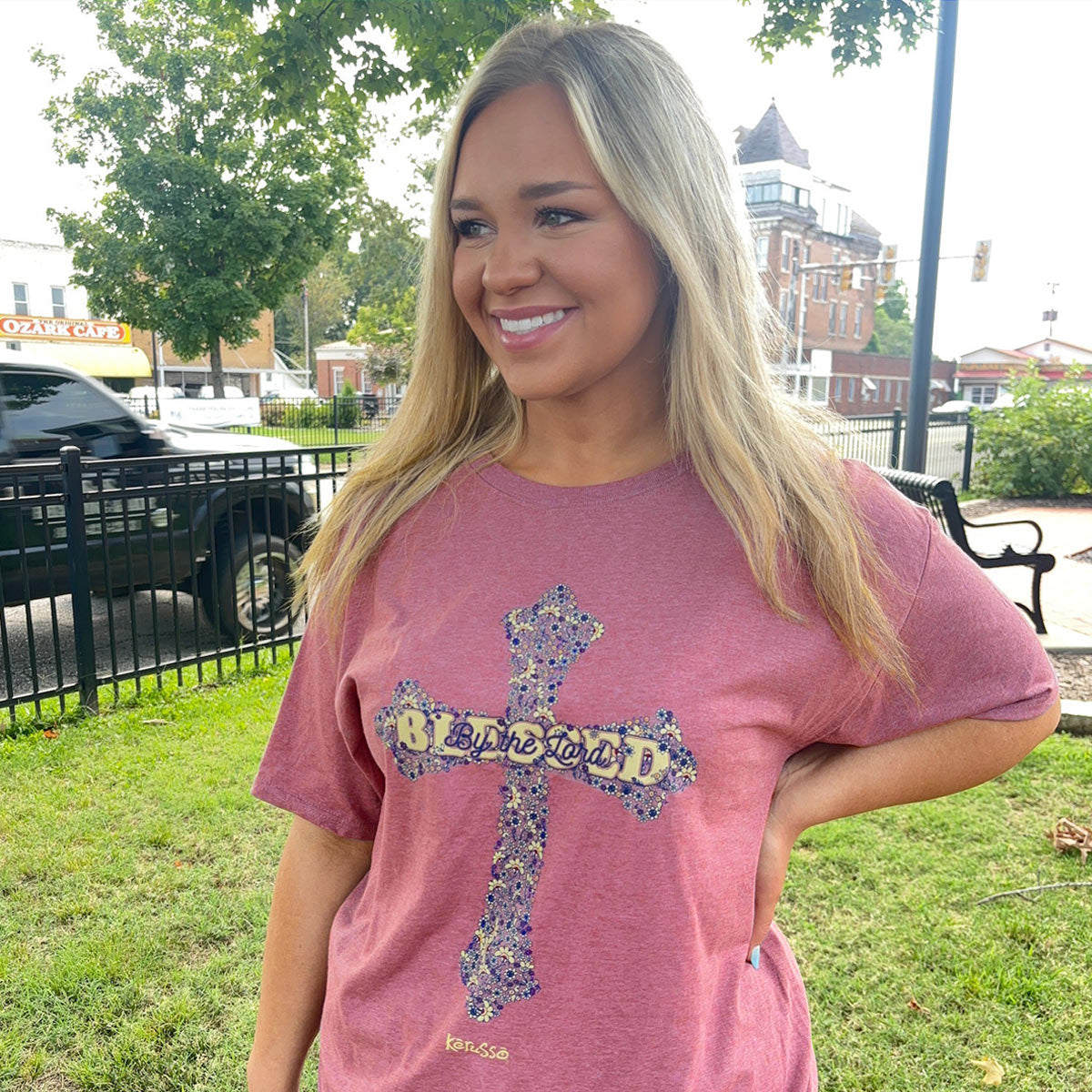 Kerusso Womens T-Shirt Blessed Cross Hoodie, Sweatshirt | CiraTrend.com (Image 3)