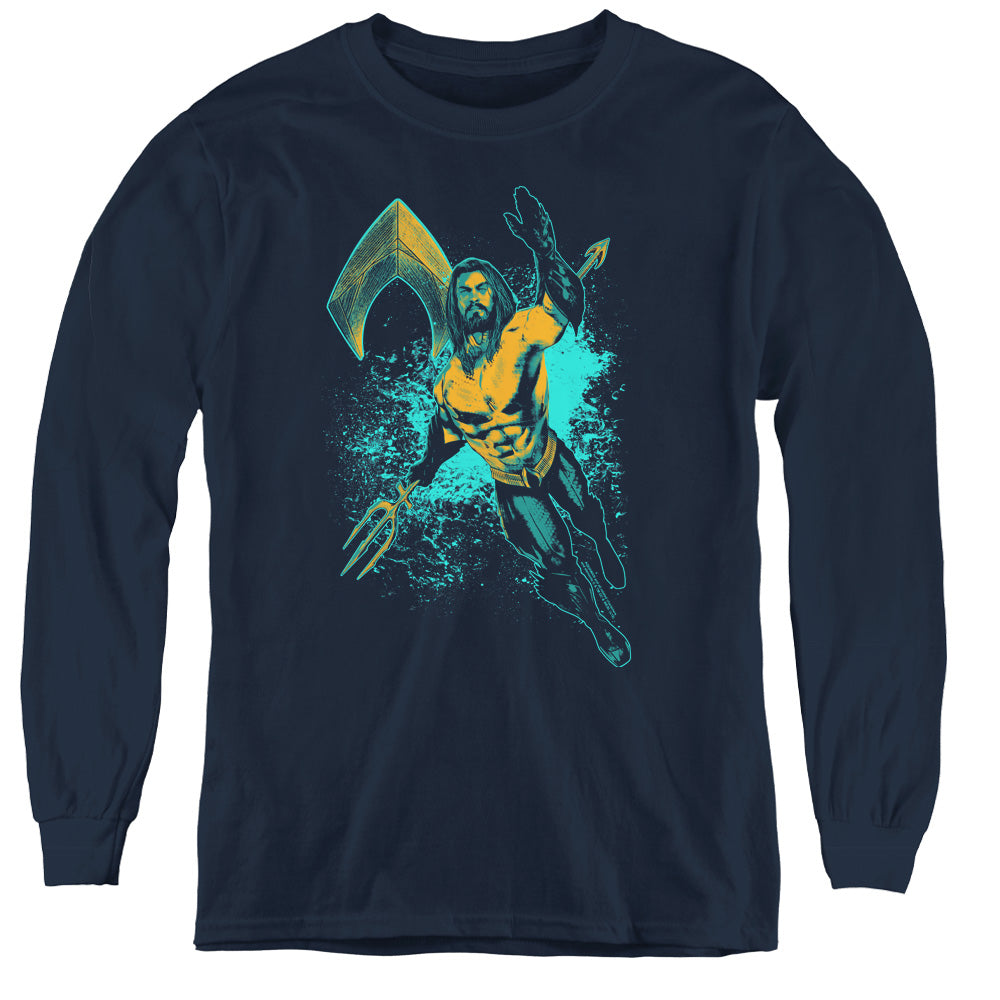 Aquaman Movie Make A Splash Long Sleeve Kids Youth T Shirt Navy Blue Hoodie, Sweatshirt | CiraTrend.com