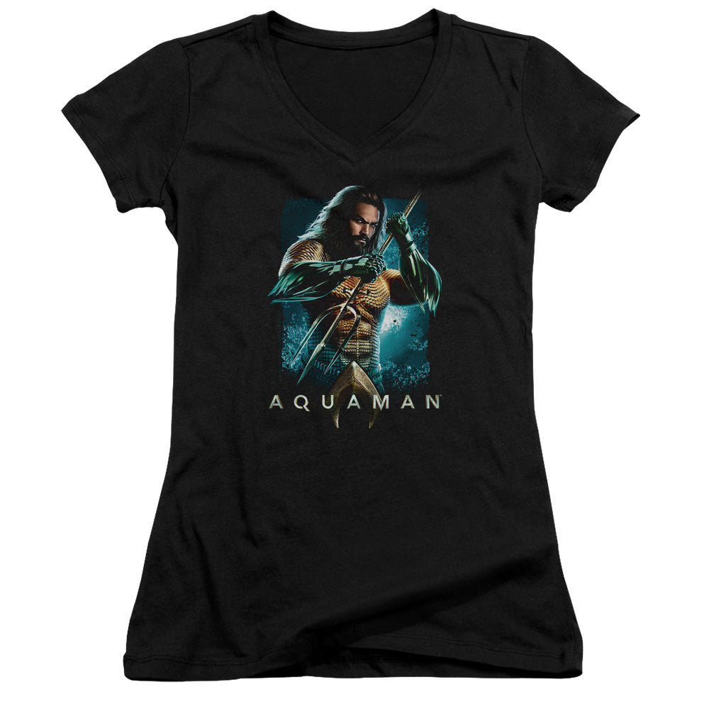 Aquaman Movie Trident Junior Sheer Cap Sleeve V-Neck Womens T Shirt Black Hoodie, Sweatshirt | CiraTrend.com