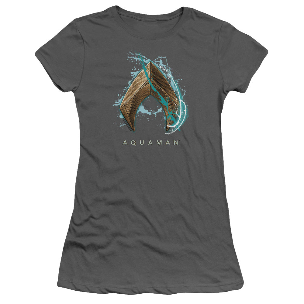 Aquaman Movie Water Shield Junior Sheer Cap Sleeve Womens T Shirt Charcoal Hoodie, Sweatshirt | CiraTrend.com