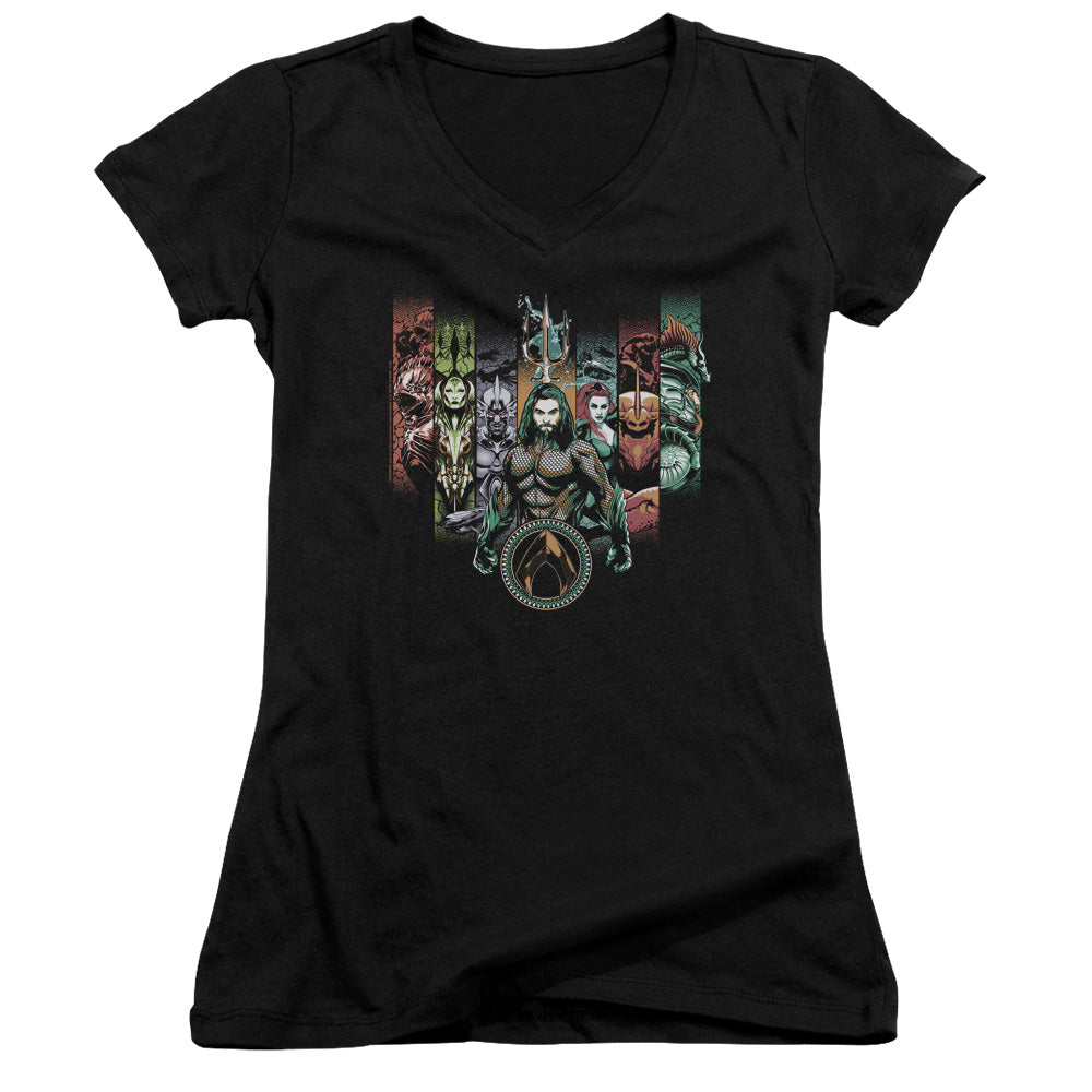 Aquaman Movie Unite The Kingdoms Junior Sheer Cap Sleeve V-Neck Womens T Shirt Black Hoodie, Sweatshirt | CiraTrend.com