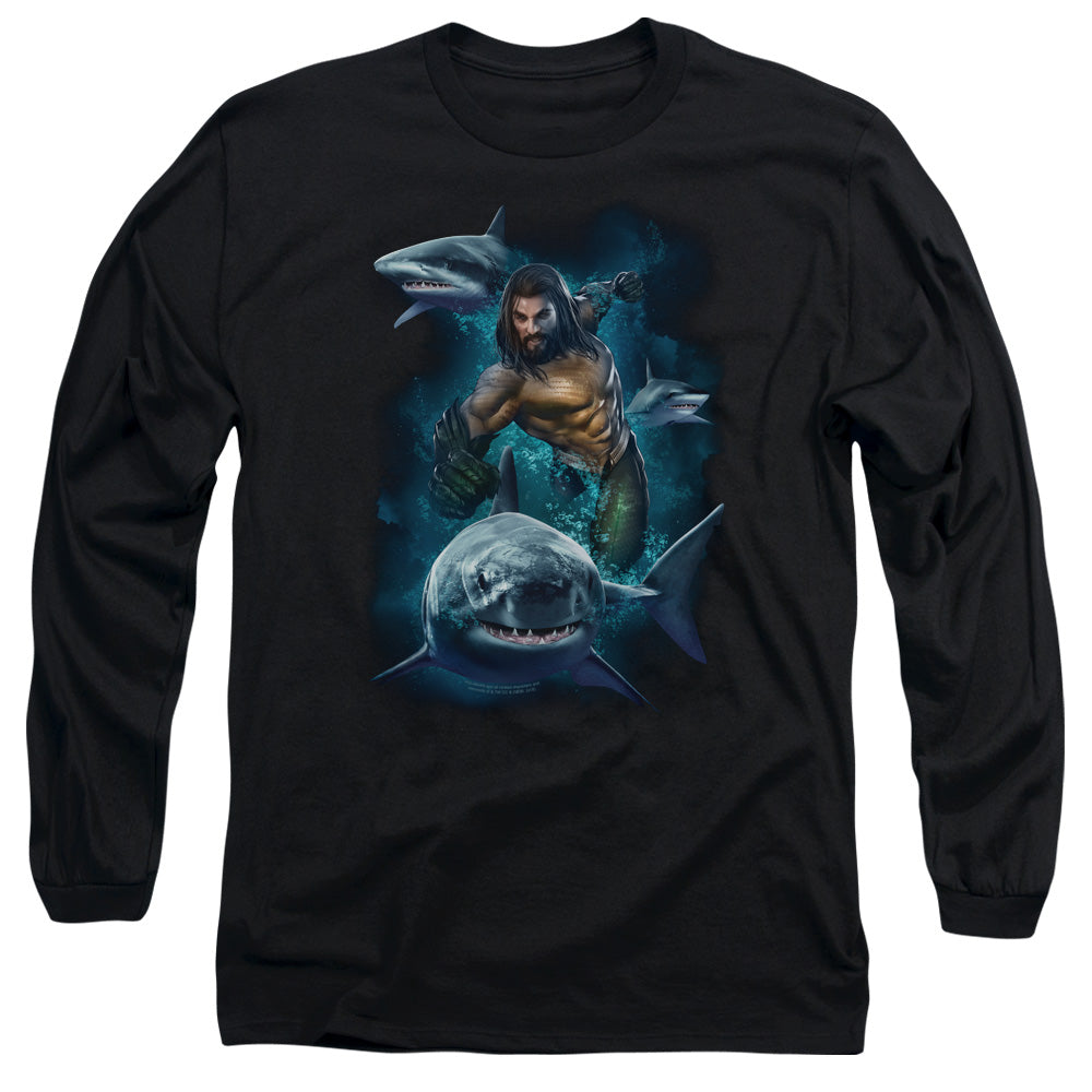 Aquaman Movie Swimming With Sharks Mens Long Sleeve Shirt Black Hoodie, Sweatshirt | CiraTrend.com (Image 3)