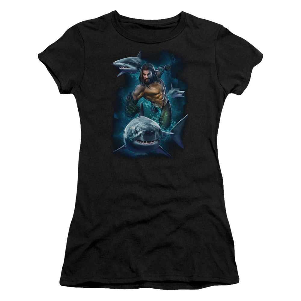 Aquaman Movie Swimming With Sharks Junior Sheer Cap Sleeve Womens T Shirt Black Hoodie, Sweatshirt | CiraTrend.com