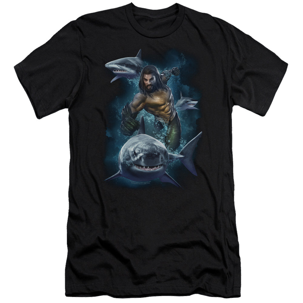 Aquaman Movie Swimming With Sharks - Men's Premium Slim Fit T-Shirt Hoodie, Sweatshirt | CiraTrend.com
